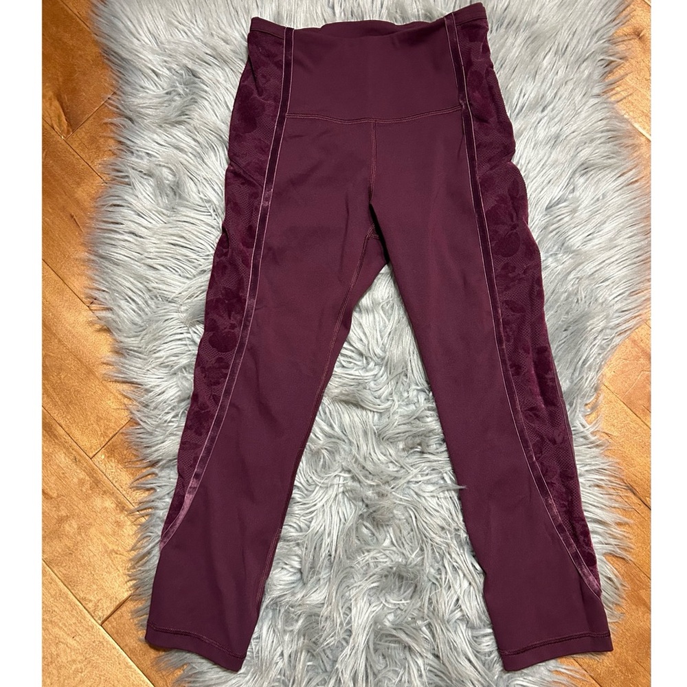 Lululemon Wunder Under Crop High-Rise *Flocked 21" Dark Adobe Burgundy Size 4 - Picture 4 of 5